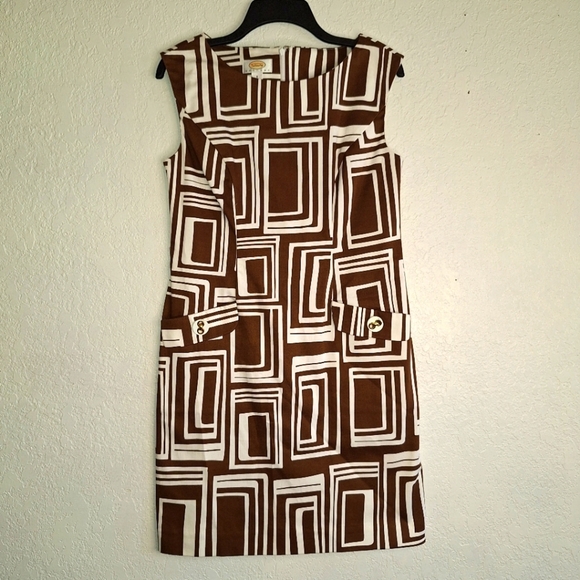 Talbots Dresses & Skirts - TALBOTS Petite Brown White Sleeveless Cotton Spandex Stretch Sheath Dress Size 8